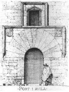 Skiss ur I.G. Clasons spanska resedagbok. Portalen lär ha stått förebild till Hallwylska palatsets huvudentré. Jämför även portal nr 4 här i ordningen.